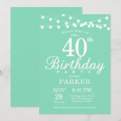 40th Birthday Invitation Mint Green Kaart (Voorkant / Achterkant)
