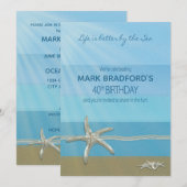 40th Birthday Invitation, Ocean, Starfish, Name Kaart (Voorkant / Achterkant)