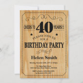 40th Birthday Invitation Rustic Wood Kaart (Voorkant)