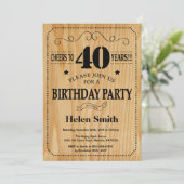 40th Birthday Invitation Rustic Wood Kaart (Staand voorkant)
