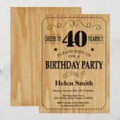 40th Birthday Invitation Rustic Wood Kaart (Voorkant / Achterkant)