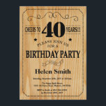 40th Birthday Invitation Rustic Wood Kaart<br><div class="desc">40e uitnodiging van de verjaardag. Typografie. Cheers tot 40 jaar. Rustic Wood Achtergrond. Volwassen verjaardag. Mannelijke Mannen of vrouwen: Birthday. Kinder jongen of meisje Lady Teenage Bday Invite. 13e 15e 16e 18e 21e 30e 40e 50e 60e 70e 90e 100e. Elke leeftijd. Voor verdere aanpassing, te klikken gelieve de knoop "van...</div>