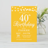 40th Birthday Invitation Yellow Kaart (Staand voorkant)