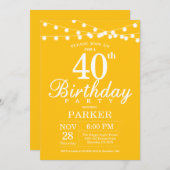 40th Birthday Invitation Yellow Kaart (Voorkant / Achterkant)