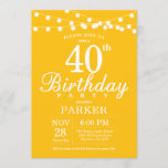 40th Birthday Invitation Yellow Kaart<br><div class="desc">40e verjaardag Uitnodiging met de Lichten van het Koord. Gele achtergrond. Mannen of vrouwen op zaterdag. 13e 15e 16e 18e 21e 30e 40e 50e 60e 70e 90e 100e, elke leeftijd. Voor verdere aanpassing, te klikken gelieve de knoop "van de Aanpassing het"en ons ontwerphulpmiddel te gebruiken om deze sjabloon te wijzigen....</div>