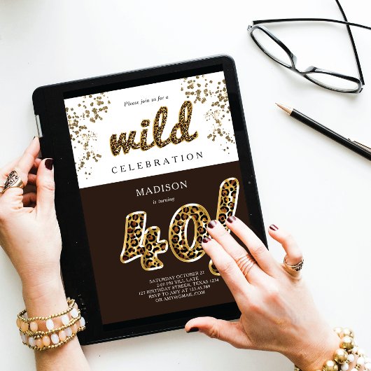 40th Birthday Leopard Folie Balloon Script Kaart