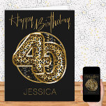 40th Birthday Leopard Print Gold Foil Balloons Kaart<br><div class="desc">Personalized 40th birthday card with animal print foil balloons in black and gold. The trendy leopard print balloons are framed with black and gold confetti and Happy Birthday is hand lettered in gold. De template is ready for you to personalize the front of the card and add a message inside...</div>