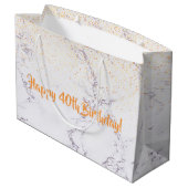 40th Birthday marble gold glitter Large Cadeautasje (Achterkant Gekanteld)
