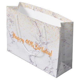 40th Birthday marble gold glitter Large Cadeautasje