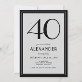 40th Birthday Modern Minimalist Mens Black Gray Kaart (Voorkant)