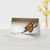 40th Birthday Monarch Butterfly On a Pencil Kaart (Gele Bloem)