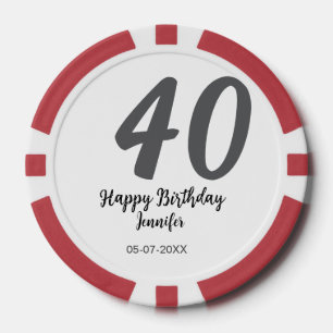 40th Birthday Naam toevoegen Datum Jaar Black sjab Poker Chips