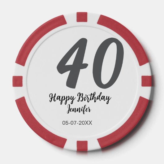 40th Birthday Naam toevoegen Datum Jaar Black sjab Poker Chips (Voorkant)