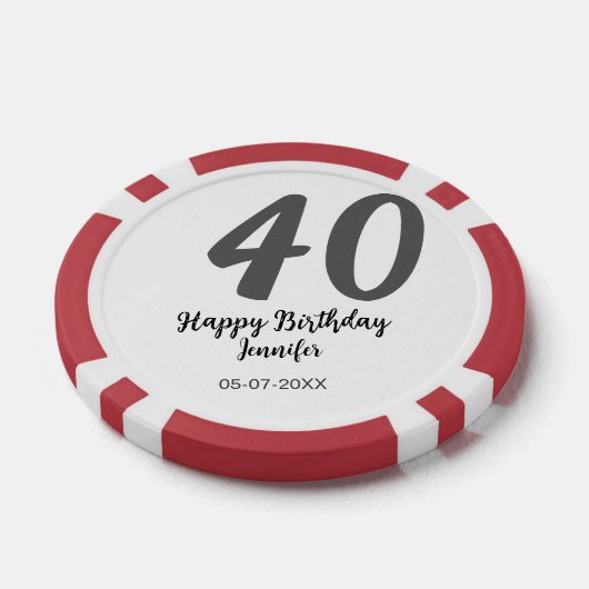 40th Birthday Naam toevoegen Datum Jaar Black sjab Poker Chips (Enkel)