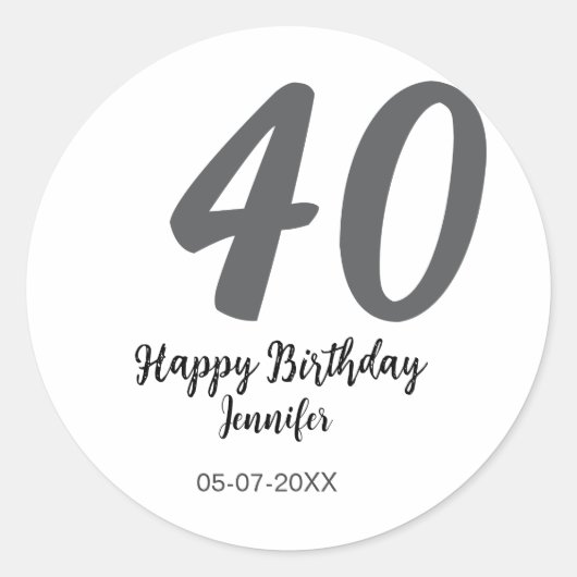 40th Birthday Naam toevoegen Datum Jaar Black sjab Ronde Sticker (Voorkant)
