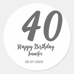 40th Birthday Naam toevoegen Datum Jaar Black sjab Ronde Sticker