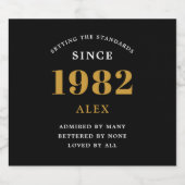 40th Birthday Name 1982 Black Gold Elegant Chic Bier Etiket (Enkel label)