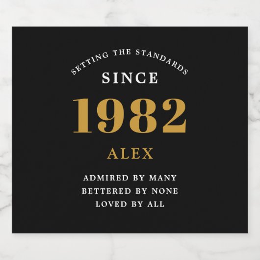 40th Birthday Name 1982 Black Gold Elegant Chic Bier Etiket (Enkel label)