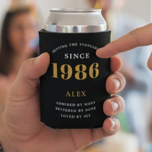 40th Birthday Name 1982 Black Gold Elegant Chic Blikjeskoeler