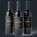 40th Birthday Name 1982 Black Gold Elegant Chic Wijn Etiket<br><div class="desc">Een gepersonaliseerd elegant wijnetiket dat gemakkelijk aan te passen is voor die speciale gelegenheid.</div>