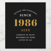 40th Birthday Name 1982 Black Gold Elegant Chic Wijn Etiket (Enkel label)