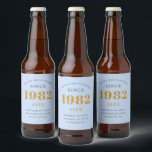 40th Birthday Name 1982 Blue Grey Elegant Chic Bier Etiket<br><div class="desc">Een gepersonaliseerd elegant bieretiket dat gemakkelijk aan te passen is voor die speciale gelegenheid.</div>