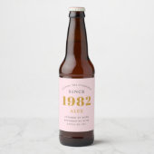 40th Birthday Name 1982 Pink Grey Elegant Chic Bier Etiket (Voorkant)