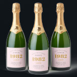 40th Birthday Name 1982 Pink Grey Elegant Chic Sparkling Wijnetiket<br><div class="desc">Een gepersonaliseerd elegant mousserend wijnetiket dat gemakkelijk is aan te passen voor die speciale gelegenheid.</div>