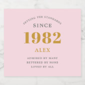 40th Birthday Name 1982 Pink Grey Elegant Chic Sparkling Wijnetiket (Enkel label)