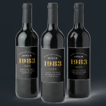 40th Birthday Name 1983 Black Gold Elegant Wijn Etiket<br><div class="desc">Een gepersonaliseerd elegant wijnetiket dat gemakkelijk aan te passen is voor die speciale gelegenheid.</div>