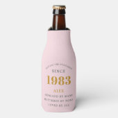 40th Birthday Name 1983 Pink Grey Elegant Chic Flesjeskoeler (Fles Voorkant)
