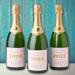 40th Birthday Name 1983 Pink Grey Elegant Chic Sparkling Wijnetiket<br><div class="desc">Een gepersonaliseerd elegant champagneetiket dat gemakkelijk is aan te passen voor die speciale gelegenheid.</div>