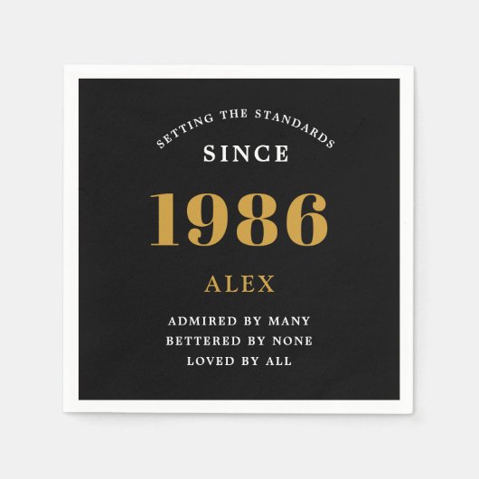 40th Birthday Name 1986 Black Gold Elegant Chic Servet (Voorkant)