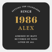 40th Birthday Name 1986 Black Gold Elegant Chic Vierkante Sticker (Voorkant)