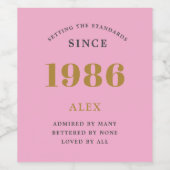 40th Birthday Name 1986 Pink Gold Elegant Chic Wijn Etiket (Enkel label)