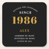 40th Birthday Name 1986 Year Black Gold Custom Kartonnen Onderzetters (Voorkant)
