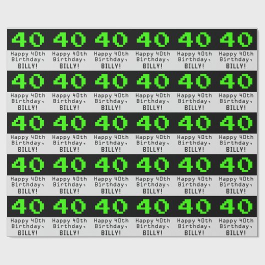 40th Birthday - Nerdy / Geeky Style "40" en naam Cadeaupapier (Vlak)