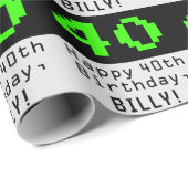 40th Birthday - Nerdy / Geeky Style "40" en naam Cadeaupapier (Rol Hoek)