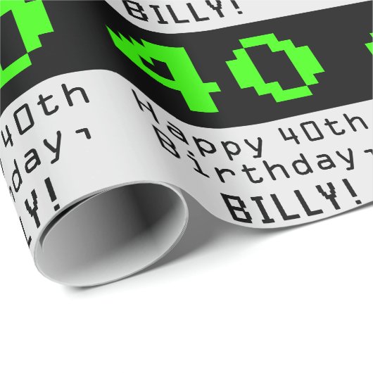 40th Birthday - Nerdy / Geeky Style "40" en naam Cadeaupapier (Rol Hoek)