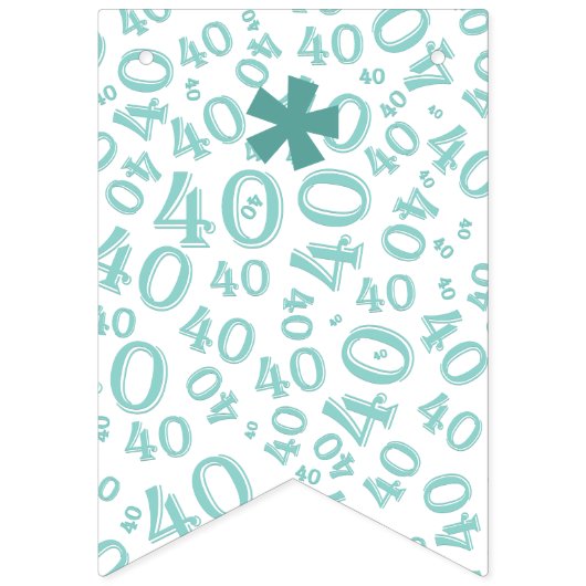 40th Birthday Number Pattern Blauwgroen en White Vlaggetjes (Eerste vlag)
