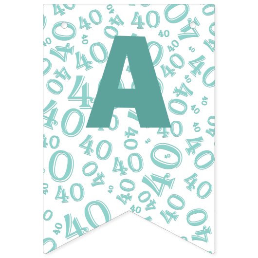 40th Birthday Number Pattern Blauwgroen en White Vlaggetjes (Derde vlag)