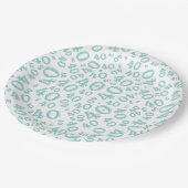 40th Birthday Number Pattern Blauwgroen/White Papieren Bordje (Gekanteld)