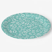 40th Birthday Number Pattern Blauwgroen/White Papieren Bordje (Gekanteld)