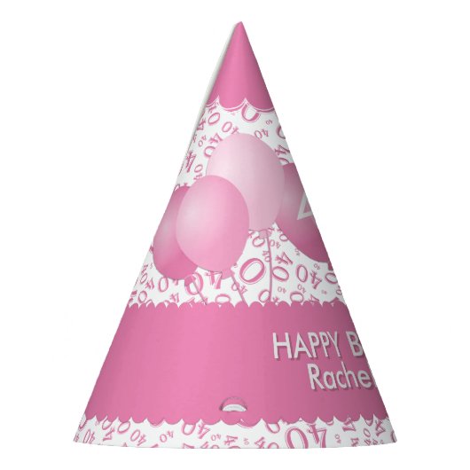 40th Birthday Number Pattern roze/White Scallops Feesthoedjes (Links)