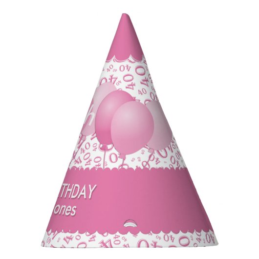 40th Birthday Number Pattern roze/White Scallops Feesthoedjes (Rechts)