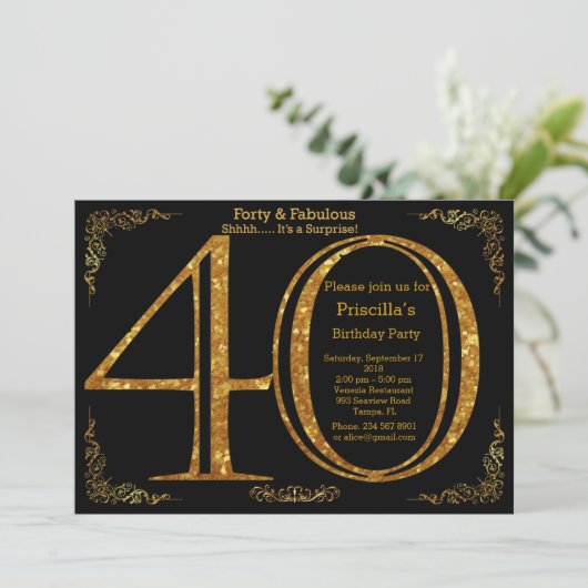 40th, Birthday party, 40, Gatsby, zwart & goud Kaart (Staand voorkant)