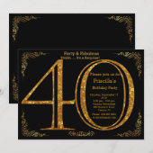 40th, Birthday party, 40, Gatsby, zwart & goud Kaart (Voorkant / Achterkant)