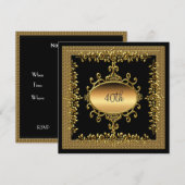 40th Birthday Party Black Gold Invitation Kaart (Voorkant / Achterkant)