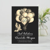 40th Birthday Party Black White Invitation Kaart (Staand voorkant)