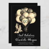 40th Birthday Party Black White Invitation Kaart (Voorkant / Achterkant)